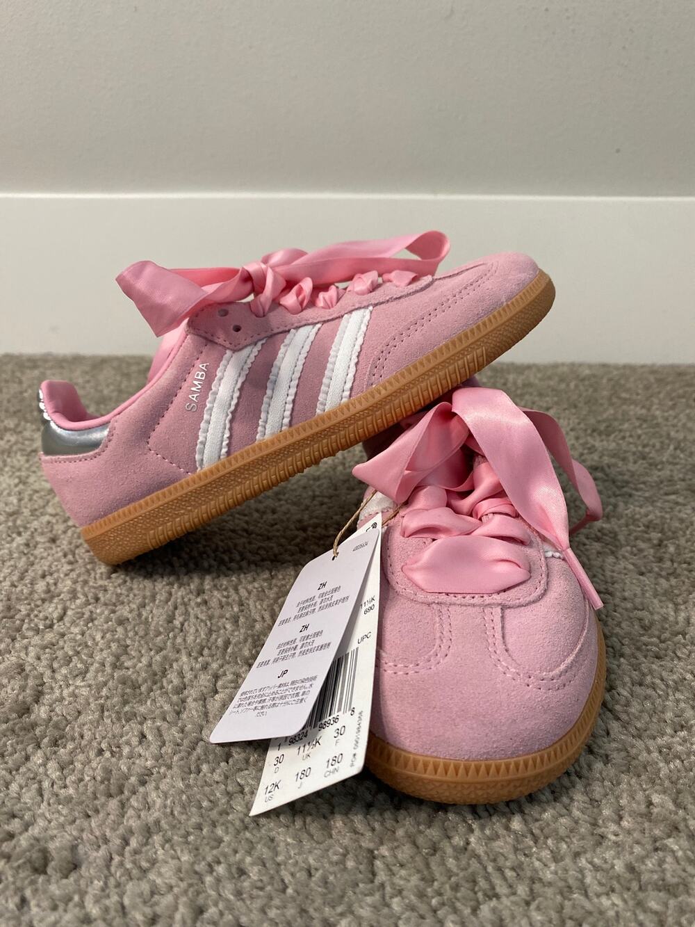 New Adidas Samba OG Pink Girls Sneakers Ribbon Laces Size 12K